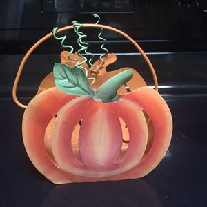 VTG Metal Autumn Orange Pumpkin Candle Holder